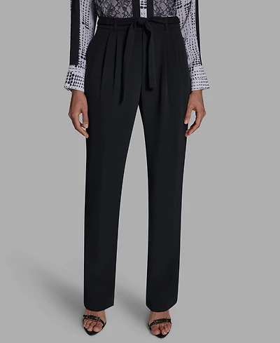 Bcbg Women's Mid-Rise Tie-Waist Pleated Straight Leg Pants
