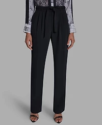 Bcbg Women's Mid-Rise Tie-Waist Pleated Straight Leg Pants
