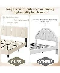 gaomon Linen Upholstered Platform Bed Frame with Adjustable Headboard, Strong Wooden Slats