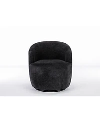 Streamdale Furniture Chenille Fabric Swivel Accent Armchair Barrel Chair With Black Powder Coating Metal Ring