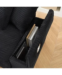 Streamdale Furniture corduroy sofa with cup holder, storage, and reversible recliner.