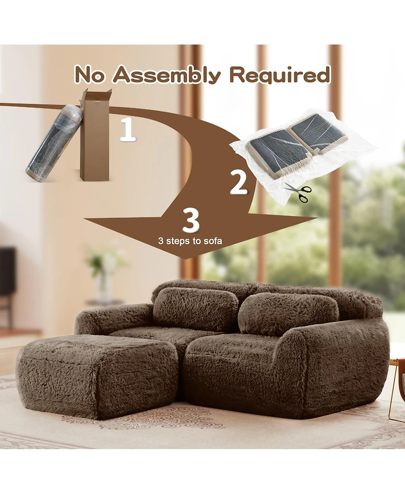 Streamdale Furniture L-shaped Boneless Sofa, Soft Fluffy Plush Fabric, Chocolate