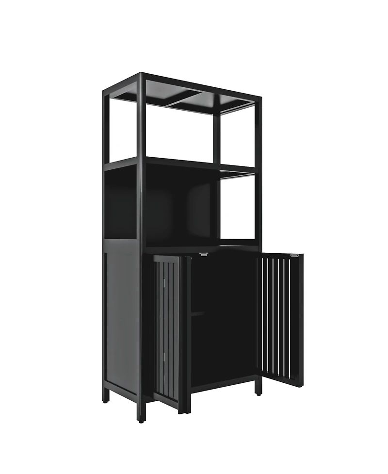Streamdale Furniture Streamdale Black Bamboo 2-Door Floor Cabinet Organizer