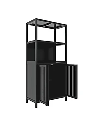 Streamdale Furniture Streamdale Black Bamboo 2-Door Floor Cabinet Organizer