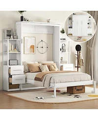 Streamdale Furniture Full Size Murphy Bed Wall Bed with Shelves, Drawers and Led Lights