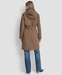 Dkny Womens Pleather Trim Anorak Rain Coat