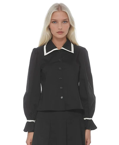 Alexia Admor Women's Shannah Long Sleeve Dropped Contrast Collar Blouse