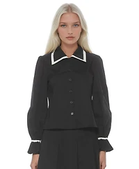 Alexia Admor Women's Shannah Long Sleeve Dropped Contrast Collar Blouse