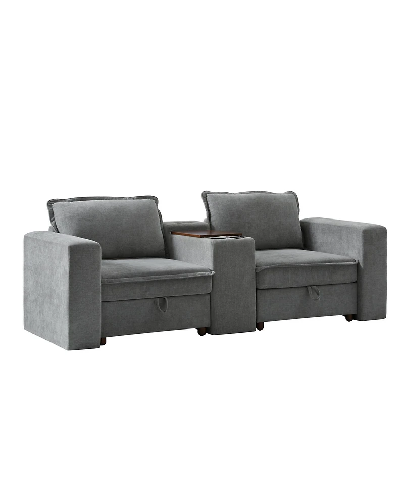 Hulala Home Buelow 88” Modern Storage Sofa With Charging Station And Middle Compartment