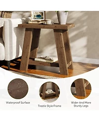 Tribesigns Solid Wood End Table, Small Side Table with 2-Tier Storage Shelf for Living Room, Rectangular Side Table
