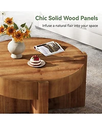 Tribesigns Round Solid Wood Coffee Table, 31.5" Farmhouse Center Table with Thick Tabletop and X-Shaped Legs for Living Room, Easy Assembly