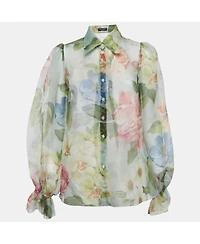 Pre-Owned Dolce & Gabbana Women's Light Green Floral Printed Silk Shirt