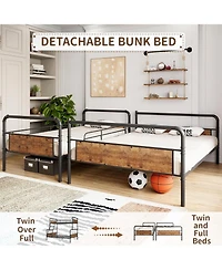 gaomon Bunk Beds Twin Over Full Size, Heavy Duty Metal Bed with Safety Guardrails, Angled Ladder, Under-Bed Storage