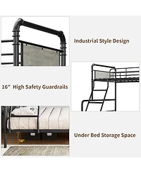 gaomon Bunk Beds Twin Over Full Size, Heavy Duty Metal Bed with Safety Guardrails, Angled Ladder, Under-Bed Storage