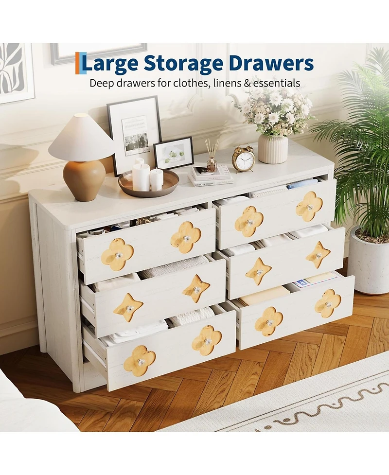 gaomon Fluted 6-Drawer Dresser for Bedroom, 47.4" Wide Wooden Chest with Large Storage & Tv Stand Use, White
