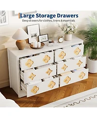 gaomon Fluted 6-Drawer Dresser for Bedroom, 47.4" Wide Wooden Chest with Large Storage & Tv Stand Use, White