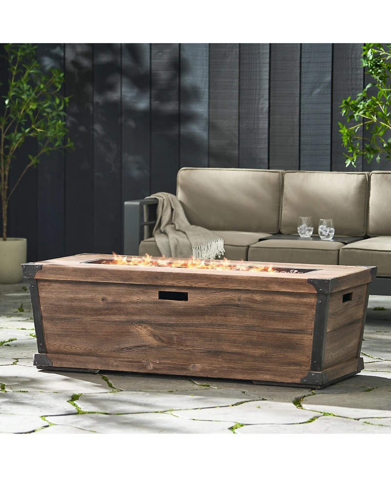 Flynama 56 Inch Rectangle Concrete Gas Fire Pit Table Brown Wood Pattern 50000 Btu Outdoor Patio Propane Only