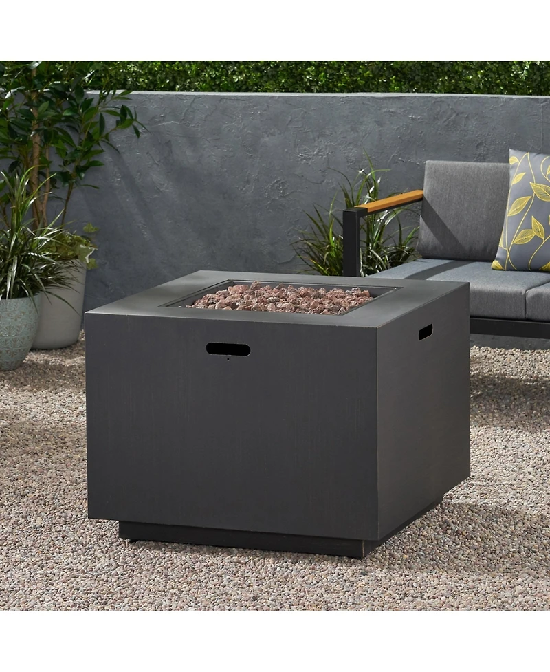 Flynama 33 Inch Outdoor Iron Square Propane Fire Pit Brushed Brown 50000 Btu Tank Inside No Assembly