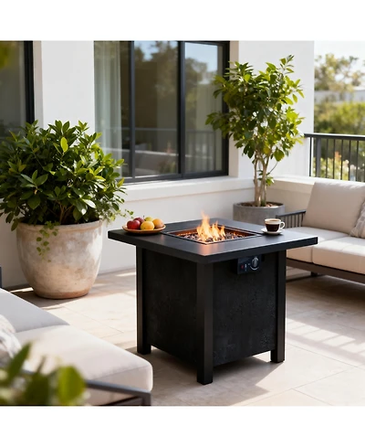 Flynama 28 Inch Square Outdoor Propane Fire Pit Table 50000 Btu Csa Certified Charcoal Texture Rattan Weave Grain