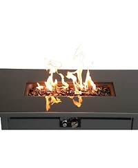 Flynama 43 Inch Smoked Glass Metal Rectangle Fire Pit Table 50000 Btu Push Button Ignition Stainless Steel Burning Area