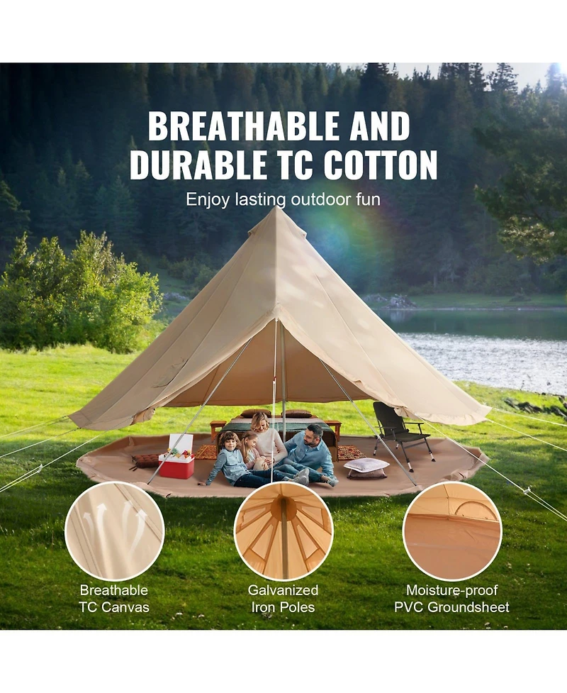 Mecale 4-Season Canvas Bell Tent, 3m/9.8ft Yurt Tent with Stove Jack, Breathable, Sleeps Up to 4 People
