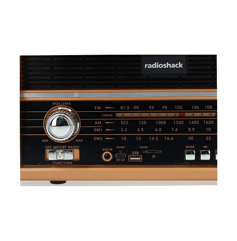 RadioShack Retro Am/Fm/Sw Vintage and Classic Radio Antique Style, Bluetooth, Usb/microSD, Rechargeable Battery – 4001800