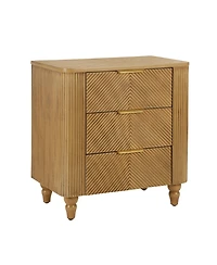 Rainsken Mid-Century Fluted Nightstand with 3 Storage Drawers, Wood Bedside End Table with Curved Profile & Metal Handle for Bedroom, Living Room