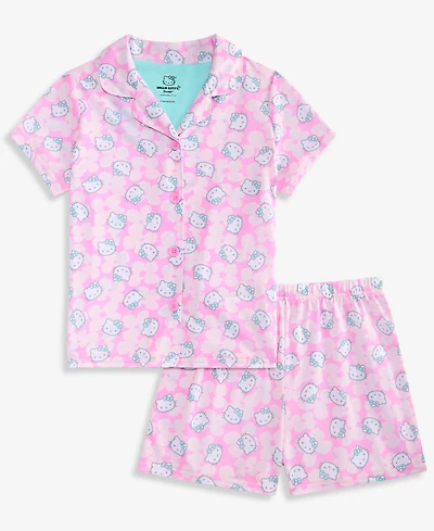 Hello Kitty Girls' 4-10 Button-Down Pajamas, 2-Piece Set