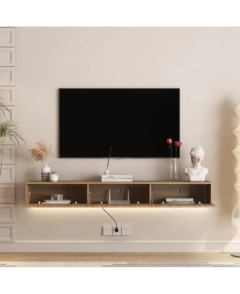 Streamdale Furniture Floating 69" Tv Stand with 16 Color LEDs, Modern Entertainment Center