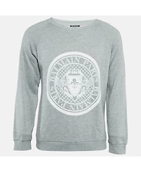 Pre-Owned Balmain Men's Grey Printed Cotton Crewneck Sweatshirt