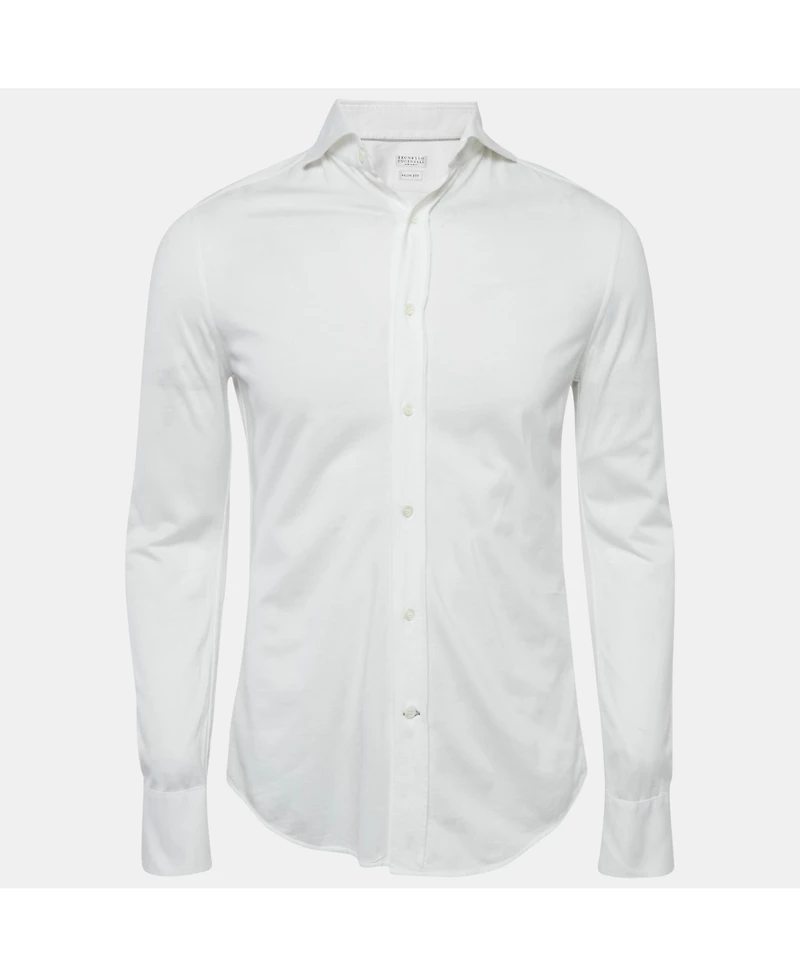 Pre-Owned Brunello Cucinelli Men's White Cotton Slim Fit Shirt