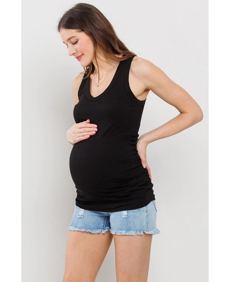 Hello Miz Maternity Side Ruched Ribbed Tank Top
