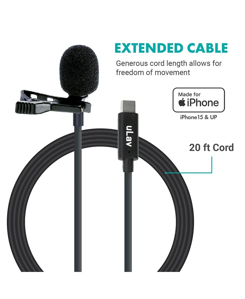 Movo uLav-l Digital Lavalier Omnidirectional Clip on Microphone with Usb-c Connector