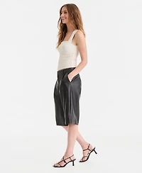 Bar Iii Women's Faux-Leather Pleated Bermuda Shorts, Macy's Exclusive