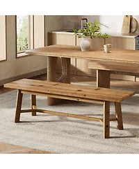 Tribesigns 55.12-Inch Solid Wood Dining Bench, Farmhouse Long Kitchen Bench with Strengthened Legs for Dining Room, Kitchen, Restaurant, Natural Brown