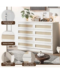 gaomon Rattan Dresser for Bedroom with 8 Drawers, 47'' Wide Chest of Oak Furniture Large Storage Tower Unit, Closet Store Organizer