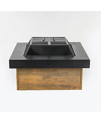 Flynama 36 Inch Iron Wood Burning Fire Pit Table 36 Inch Diameter 24 Inch H Decorative Cross Weave Pattern