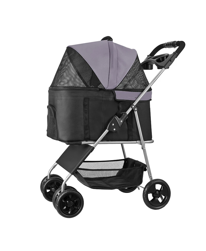 Aostirmotor 4-Wheel Foldable Pet Stroller for Dogs up to 35lbs with Detachable Carrier
