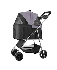 Aostirmotor 4-Wheel Foldable Pet Stroller for Dogs up to 35lbs with Detachable Carrier