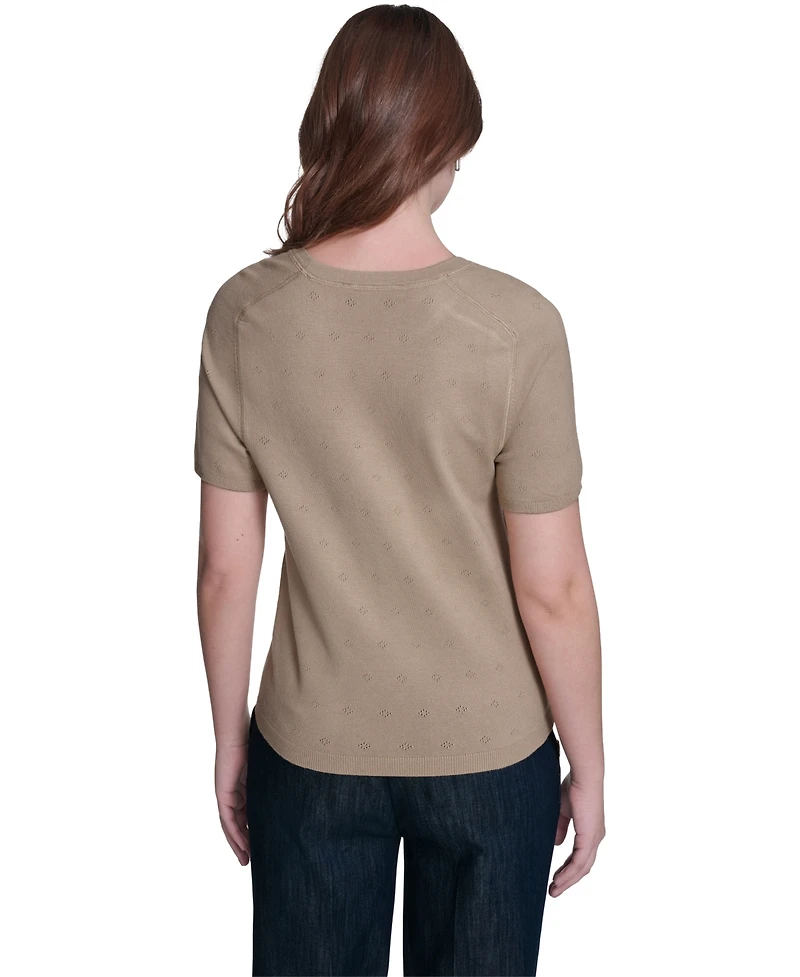 Tommy Hilfiger Women's Pointelle Short-Sleeve Sweater