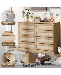gaomon Rattan Dresser for Bedroom with 8 Drawers, 47'' Wide Chest of Oak Furniture Large Storage Tower Unit, Closet Store Organizer