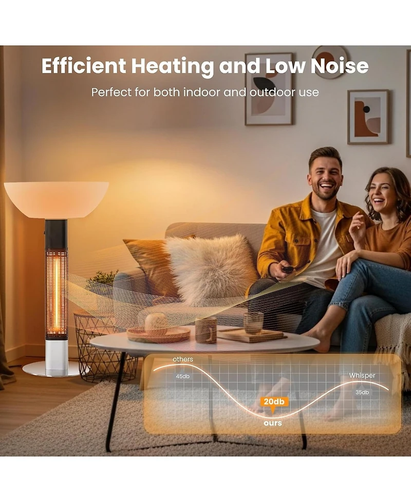 Cowsar 1500W Outdoor Patio Heater, Rapid Heating in 5s with Led Lights and Remote Control, IP55 Waterproof and Overheat Protection