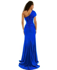 B Darlin Juniors' One-Shoulder Draped Floor-Sweeping Gown