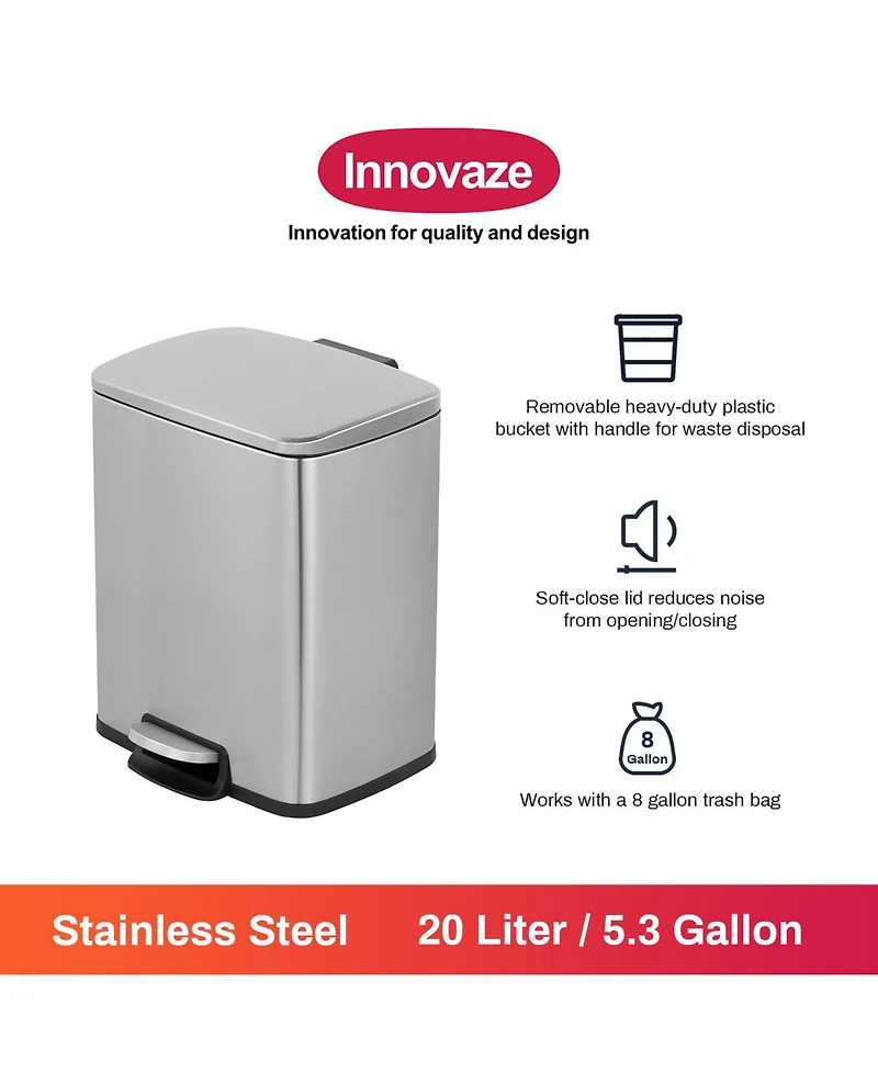 5.3 Gallon / 20L Rectangular Stainless Steel Indoor/Outdoor Trash Can