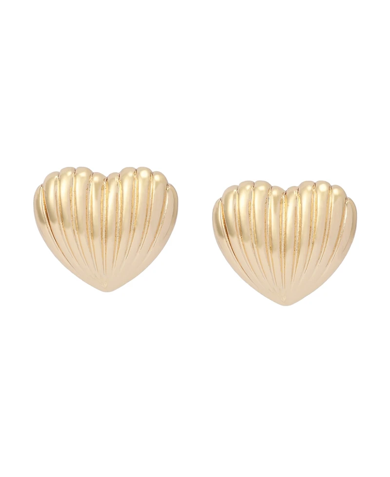 Steve Madden Gold Fluted Heart Stud Earrings
