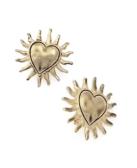 Steve Madden Gold Sunburst Heart Button Earrings