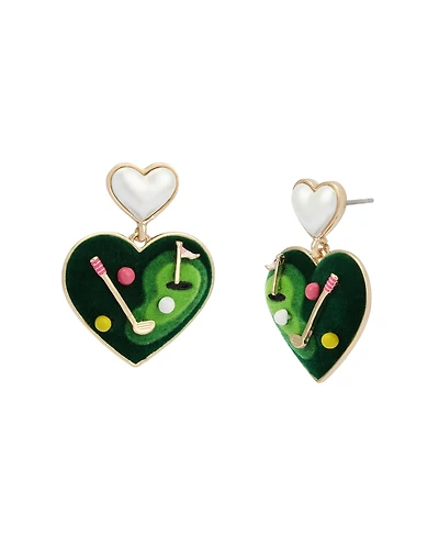 Betsey Johnson Faux Mother of Pearl Golf Heart Drop Earrings