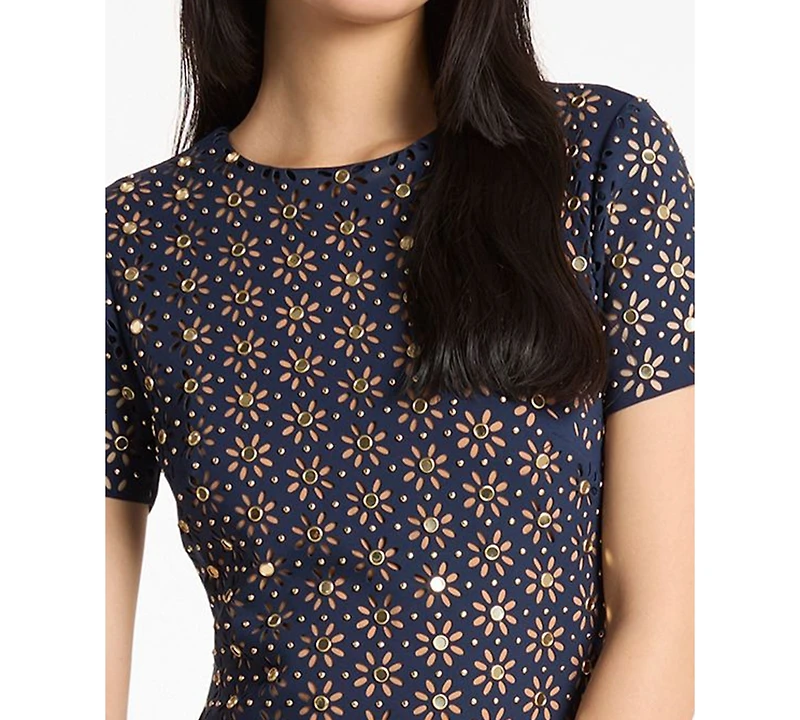 Michael Kors Women's Laser Cut Mirror Crew Neck Midi Dress