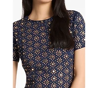 Michael Kors Women's Laser Cut Mirror Crew Neck Midi Dress