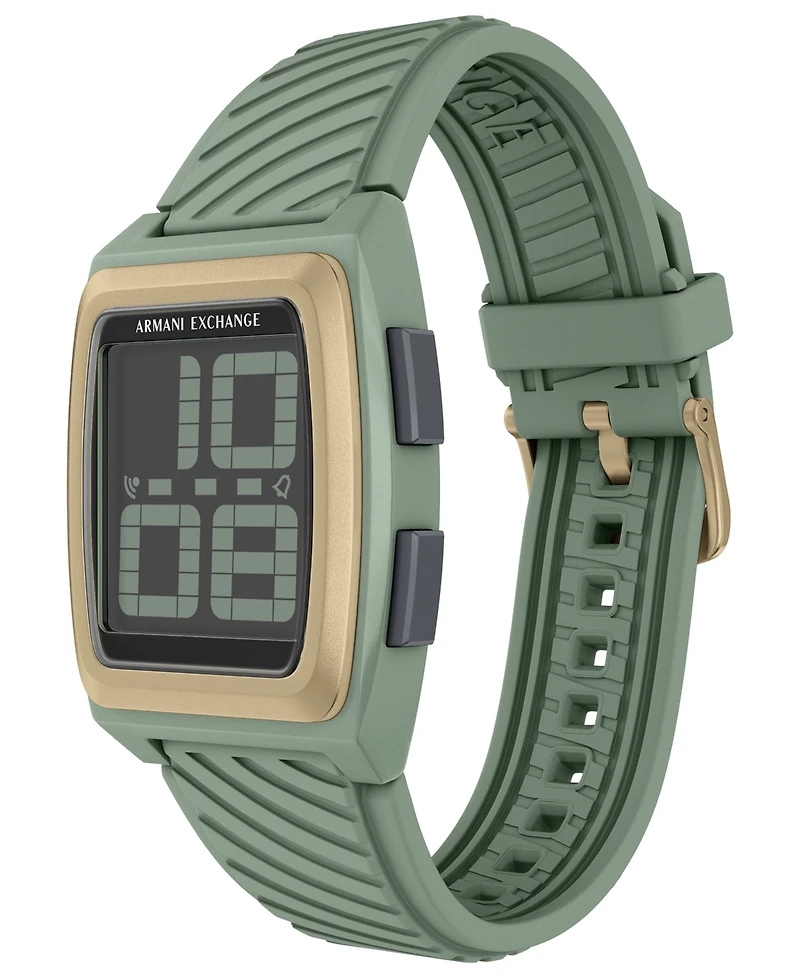 Armani Exchange Men's Lcd Green Silicone Watch, 42mm
